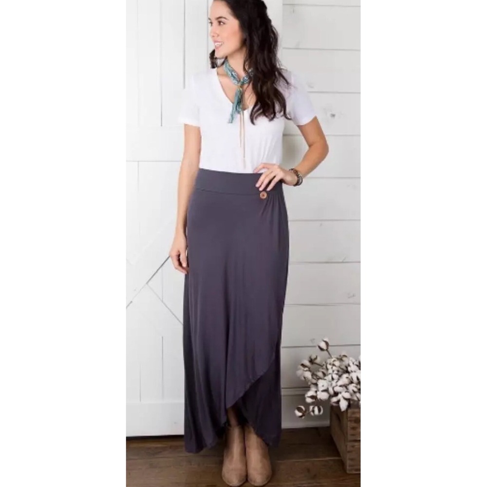 Matilda Jane Sweet And Simple Maxi Skirt Medium Gray Womens Joanna Gaines‎ New